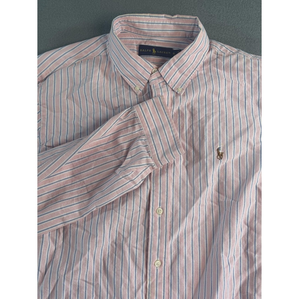 Ralph Lauren Shirt Mens XL Pink Stripe Button Down Long Sleeve Cotton Casual